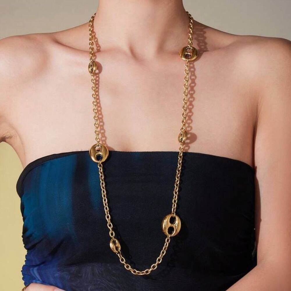 Gold Mariner Pignose Coffee Bean Exaggerated Statement Necklace - Picture 5 of 6